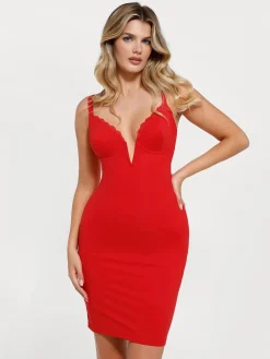 Shapewear Plunging V Lace Trim Bodycon Mini Dress