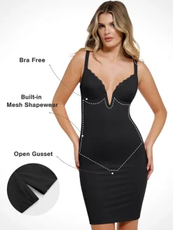 Shapewear Plunging V Lace Trim Bodycon Mini Dress