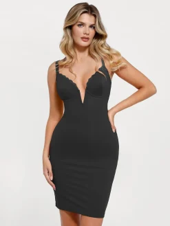 Shapewear Plunging V Lace Trim Bodycon Mini Dress