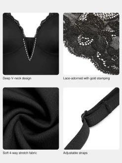 Shapewear Plunging V Lace Trim Bodycon Mini Dress