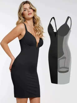 Shapewear Plunging V Lace Trim Bodycon Mini Dress