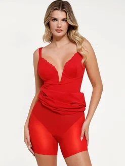 Shapewear Plunging V Lace Trim Bodycon Mini Dress