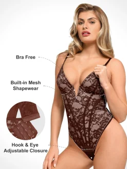 Shapewear Plunging V-Neck Lace Hourglass Corset Bodysuit