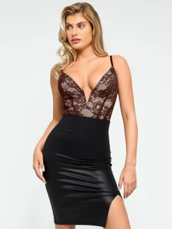 Shapewear Plunging V-Neck Lace Hourglass Corset Bodysuit