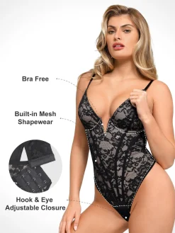 Shapewear Plunging V-Neck Lace Hourglass Corset Bodysuit