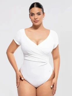 Shapewear Portrait Neckline Draped Sculpting Bodysuit