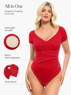 Shapewear Portrait Neckline Draped Sculpting Bodysuit