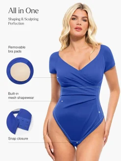 Shapewear Portrait Neckline Draped Sculpting Bodysuit