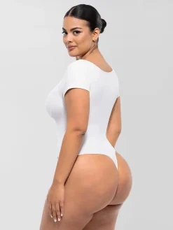 Shapewear Portrait Neckline Draped Sculpting Bodysuit