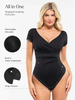 Shapewear Portrait Neckline Draped Sculpting Bodysuit