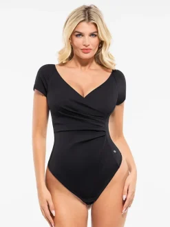 Shapewear Portrait Neckline Draped Sculpting Bodysuit