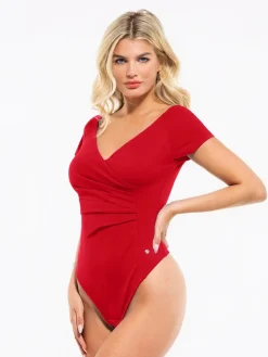 Shapewear Portrait Neckline Draped Sculpting Bodysuit