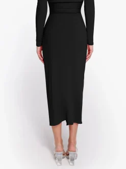 Shapewear Rib Modal Built In Sculpting Midi Wrap Skirt