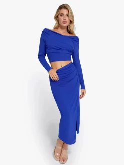 Shapewear Rib Modal Built In Sculpting Midi Wrap Skirt