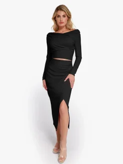 Shapewear Rib Modal Built In Sculpting Midi Wrap Skirt