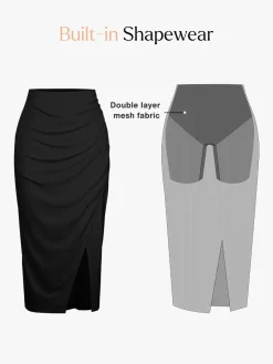 Shapewear Rib Modal Built In Sculpting Midi Wrap Skirt