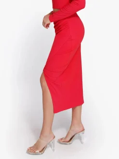 Shapewear Rib Modal Built In Sculpting Midi Wrap Skirt