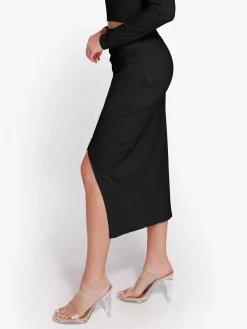 Shapewear Rib Modal Built In Sculpting Midi Wrap Skirt