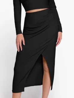 Shapewear Rib Modal Built In Sculpting Midi Wrap Skirt