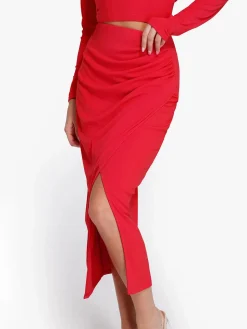 Shapewear Rib Modal Built In Sculpting Midi Wrap Skirt