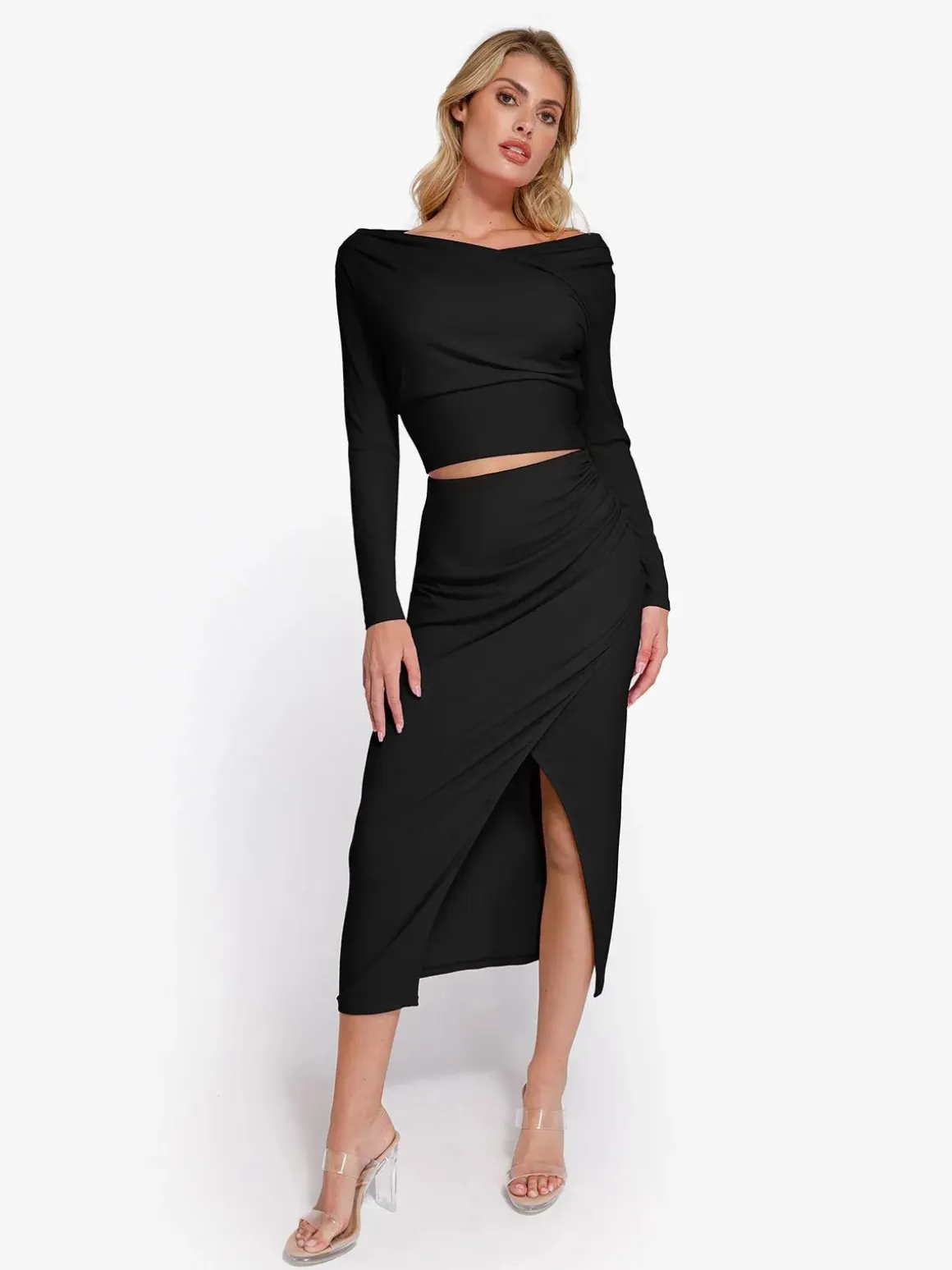 Shapewear Rib Modal Off-the-Shoulder Top Sculpting Skirt Set