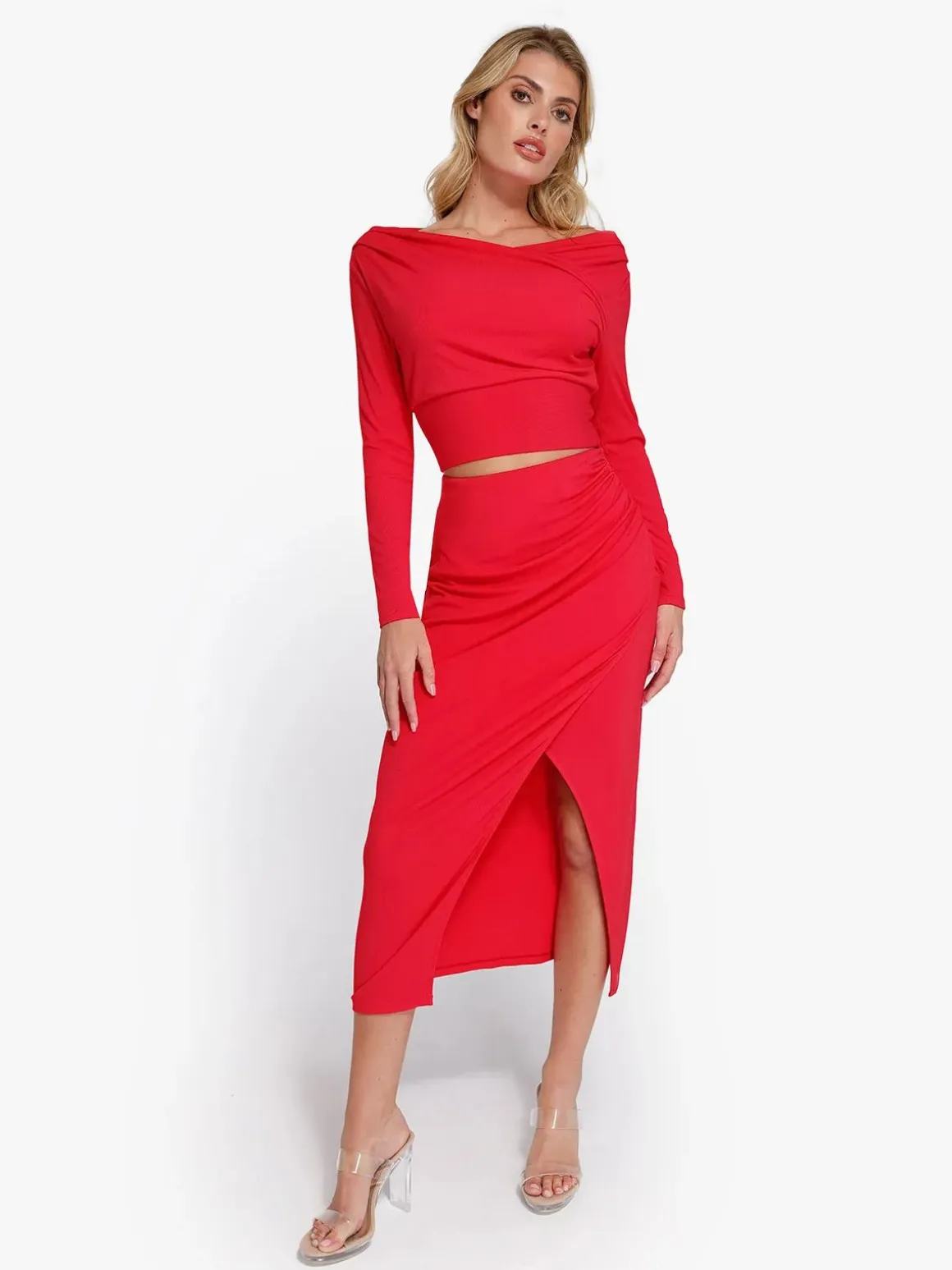 Shapewear Rib Modal Off-the-Shoulder Top Sculpting Skirt Set