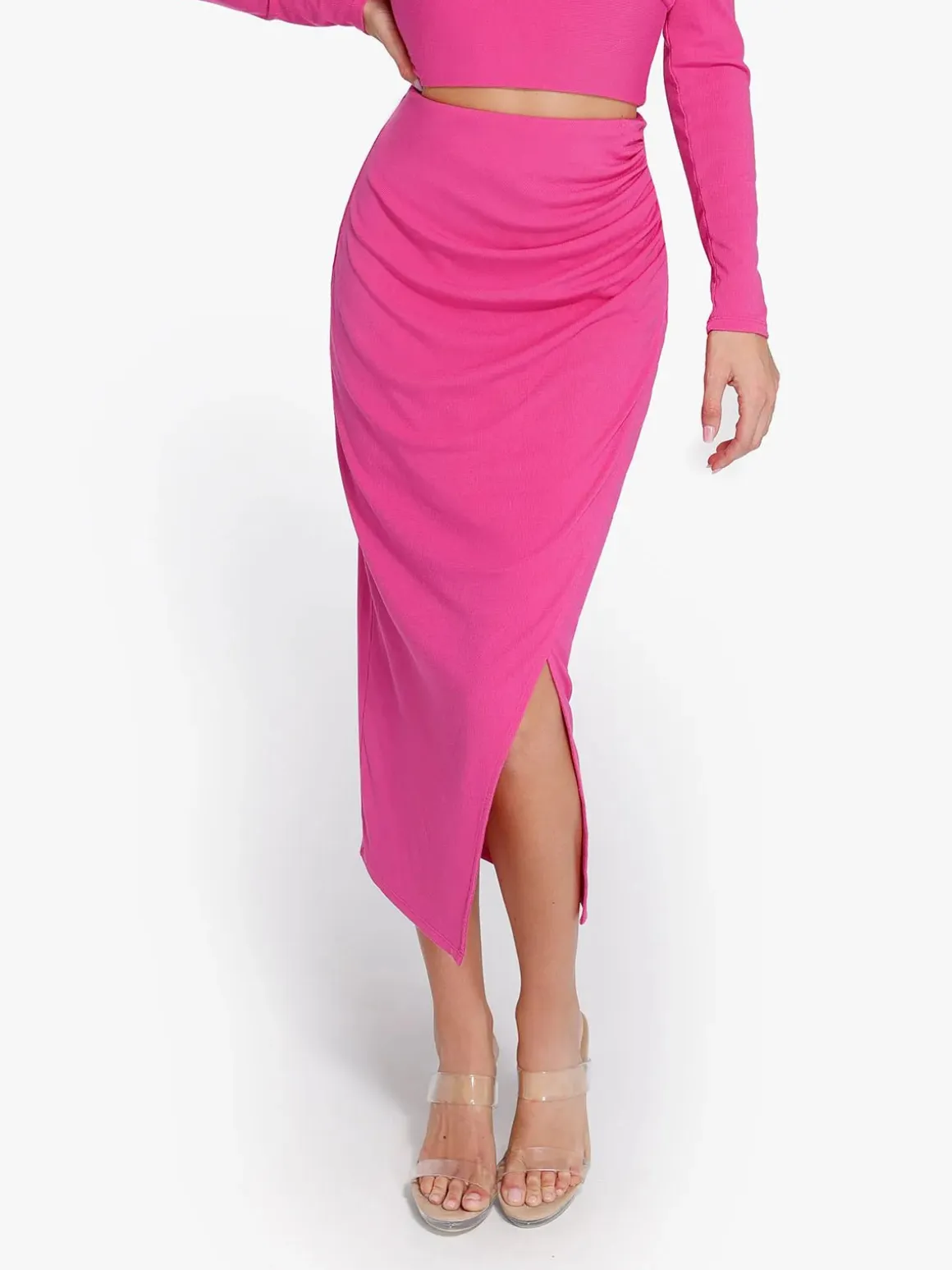 Shapewear Rib Modal Off-the-Shoulder Top Sculpting Skirt Set