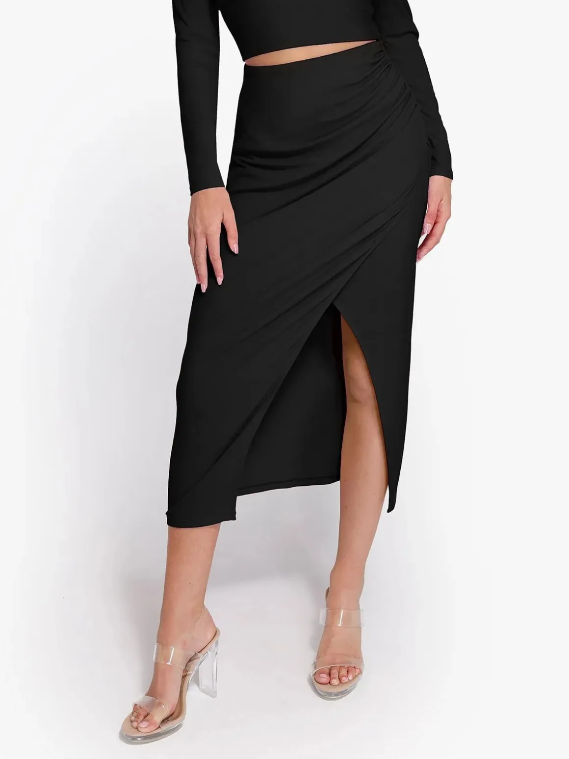 Shapewear Rib Modal Off-the-Shoulder Top Sculpting Skirt Set