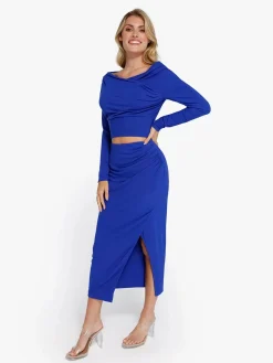 Shapewear Rib Modal Off-the-Shoulder Top Sculpting Skirt Set