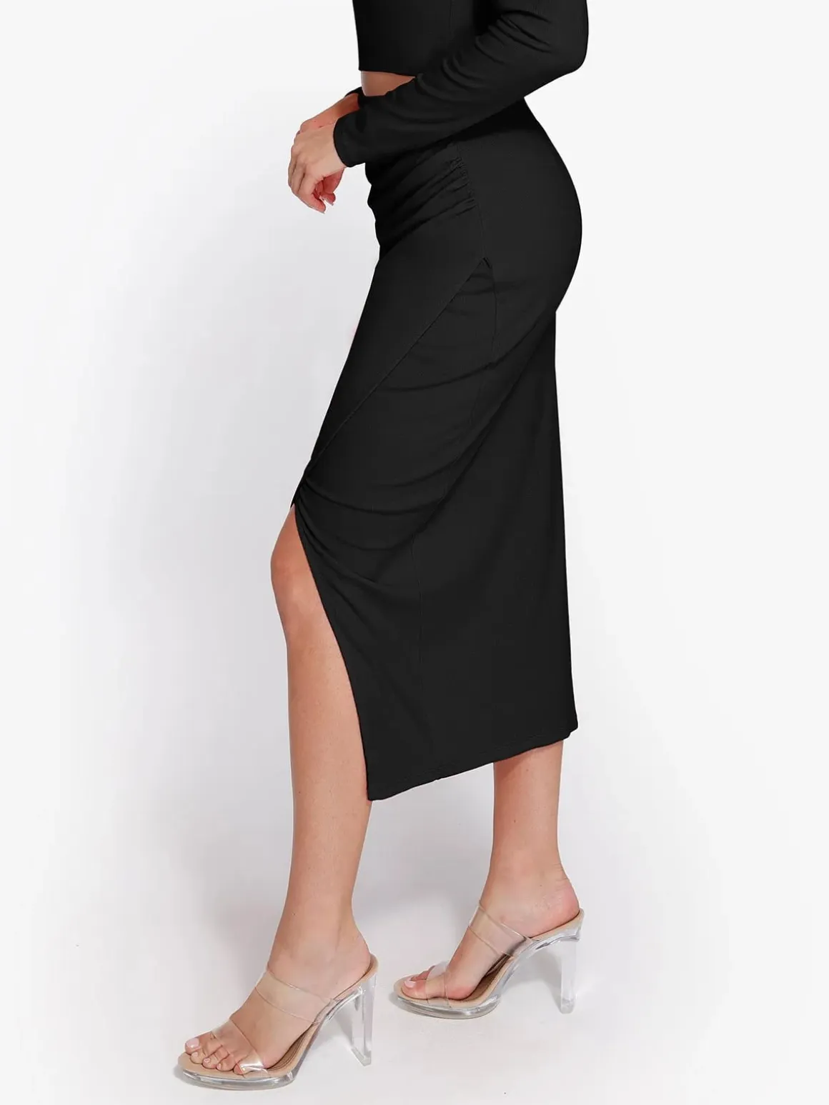 Shapewear Rib Modal Off-the-Shoulder Top Sculpting Skirt Set
