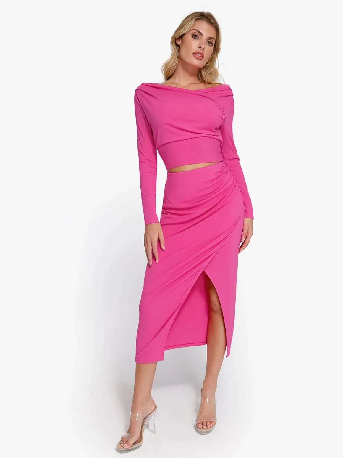 Shapewear Rib Modal Off-the-Shoulder Top Sculpting Skirt Set