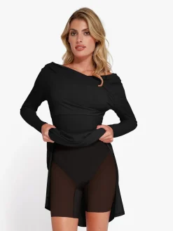 Shapewear Rib Modal Off-the-Shoulder Top Sculpting Skirt Set