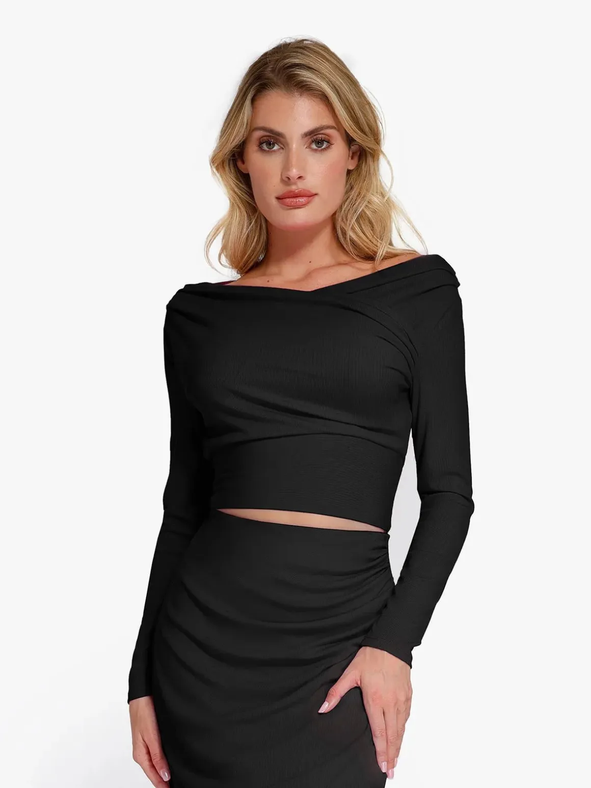Shapewear Rib Modal Off-the-Shoulder Top Sculpting Skirt Set