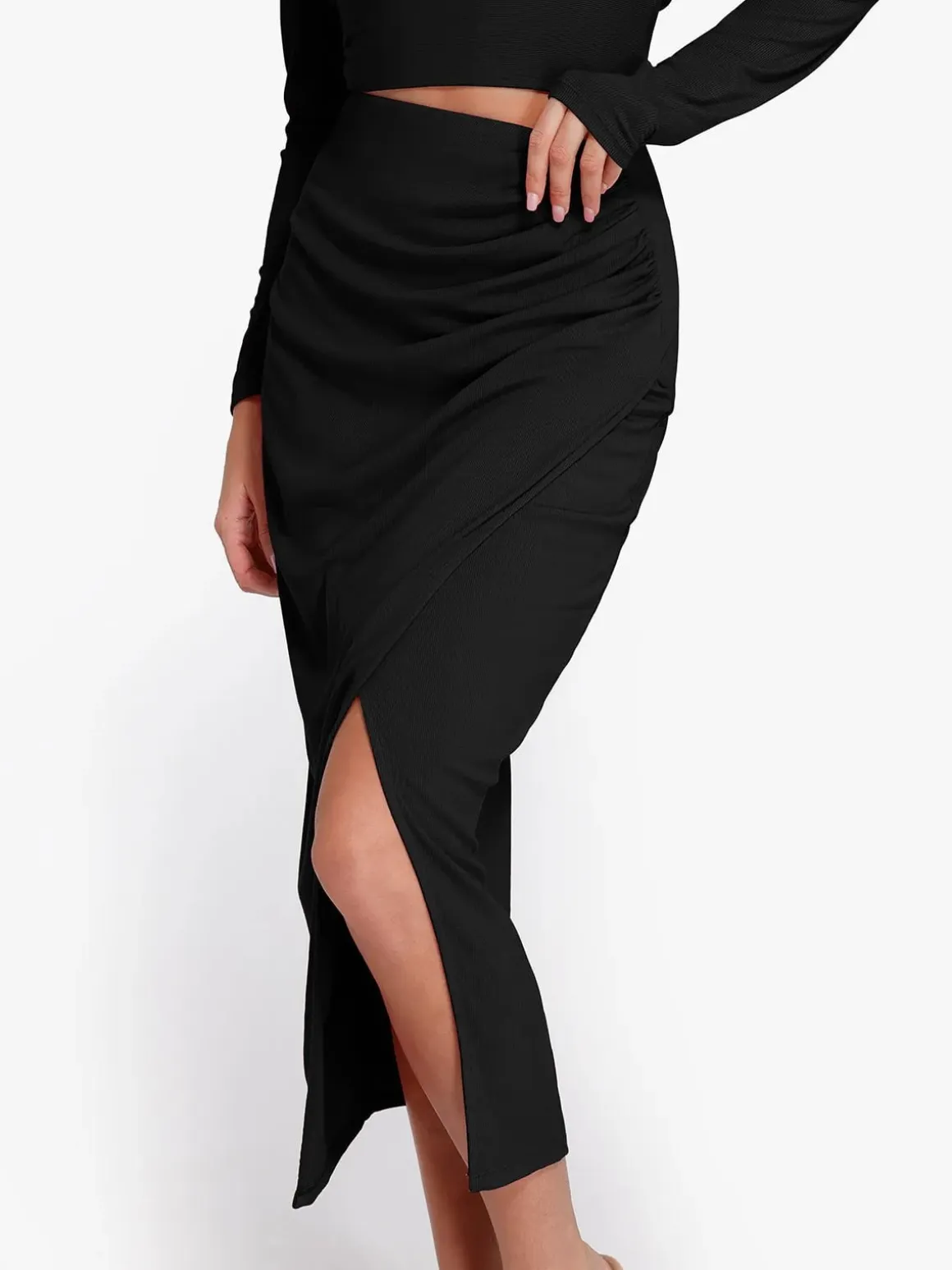 Shapewear Rib Modal Off-the-Shoulder Top Sculpting Skirt Set