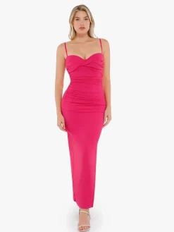 Shapewear Ruched Bias Twist Tummy Control Maxi Dress