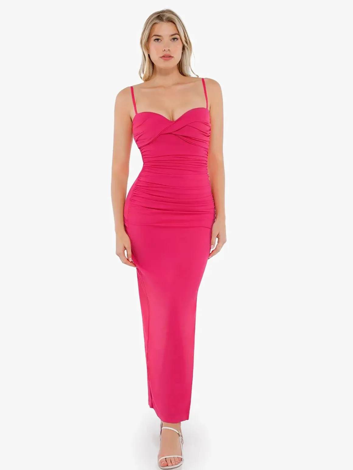 Shapewear Ruched Bias Twist Tummy Control Maxi Dress