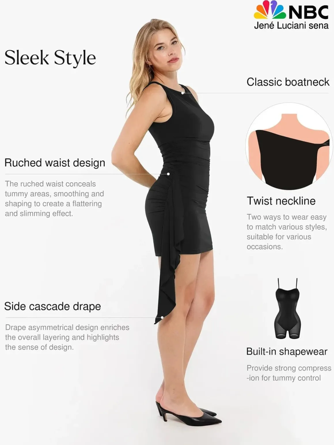 Shapewear Ruched Bodycon Cascade Mini Dress