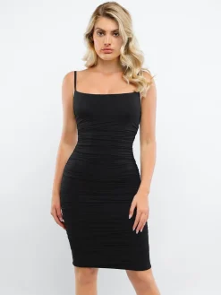 Shapewear Ruched Bodycon Midi Slip Dress