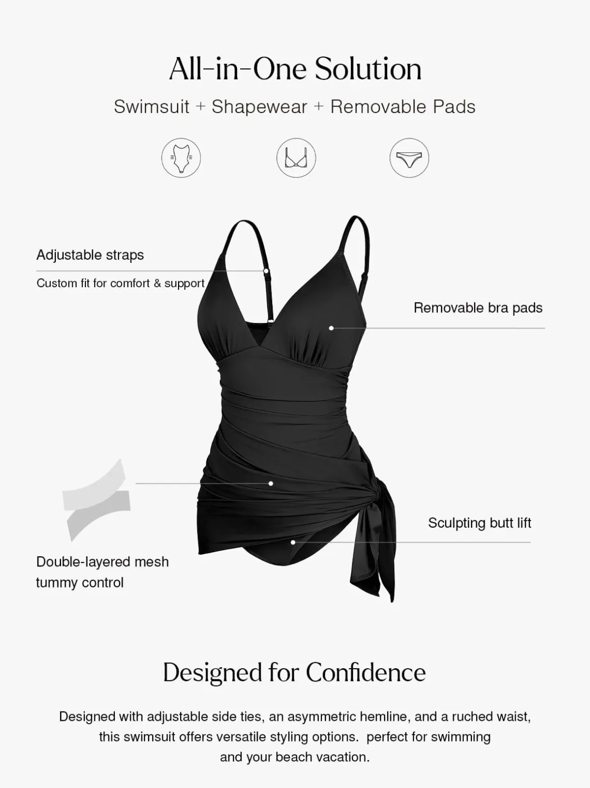 Shapewear Ruched Convertible One-Piece Swimsuit
