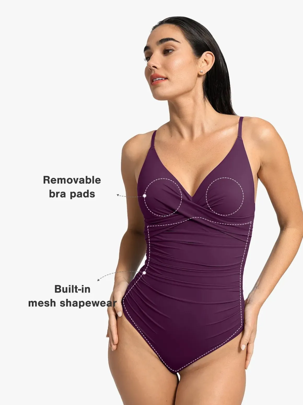 Shapewear Ruched Cross-Front Sculpting One-Piece Swimsuit