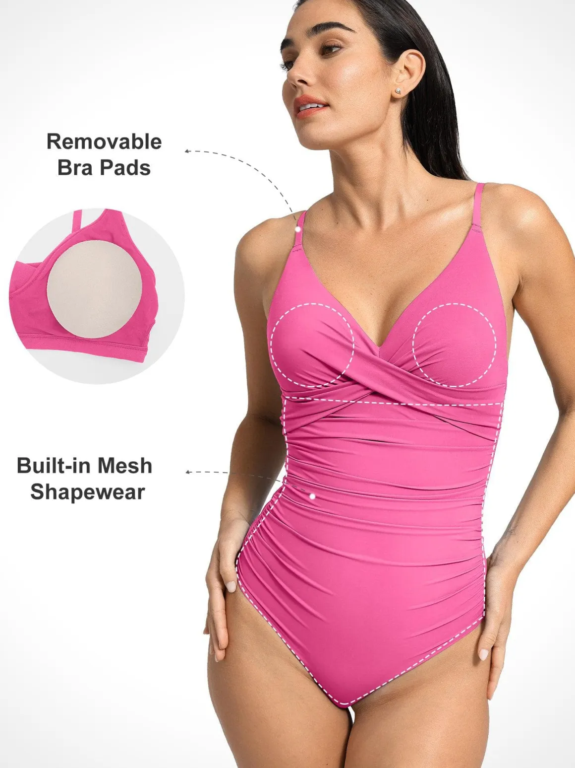 Shapewear Ruched Cross-Front Sculpting One-Piece Swimsuit