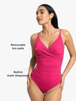 Shapewear Ruched Cross-Front Sculpting One-Piece Swimsuit