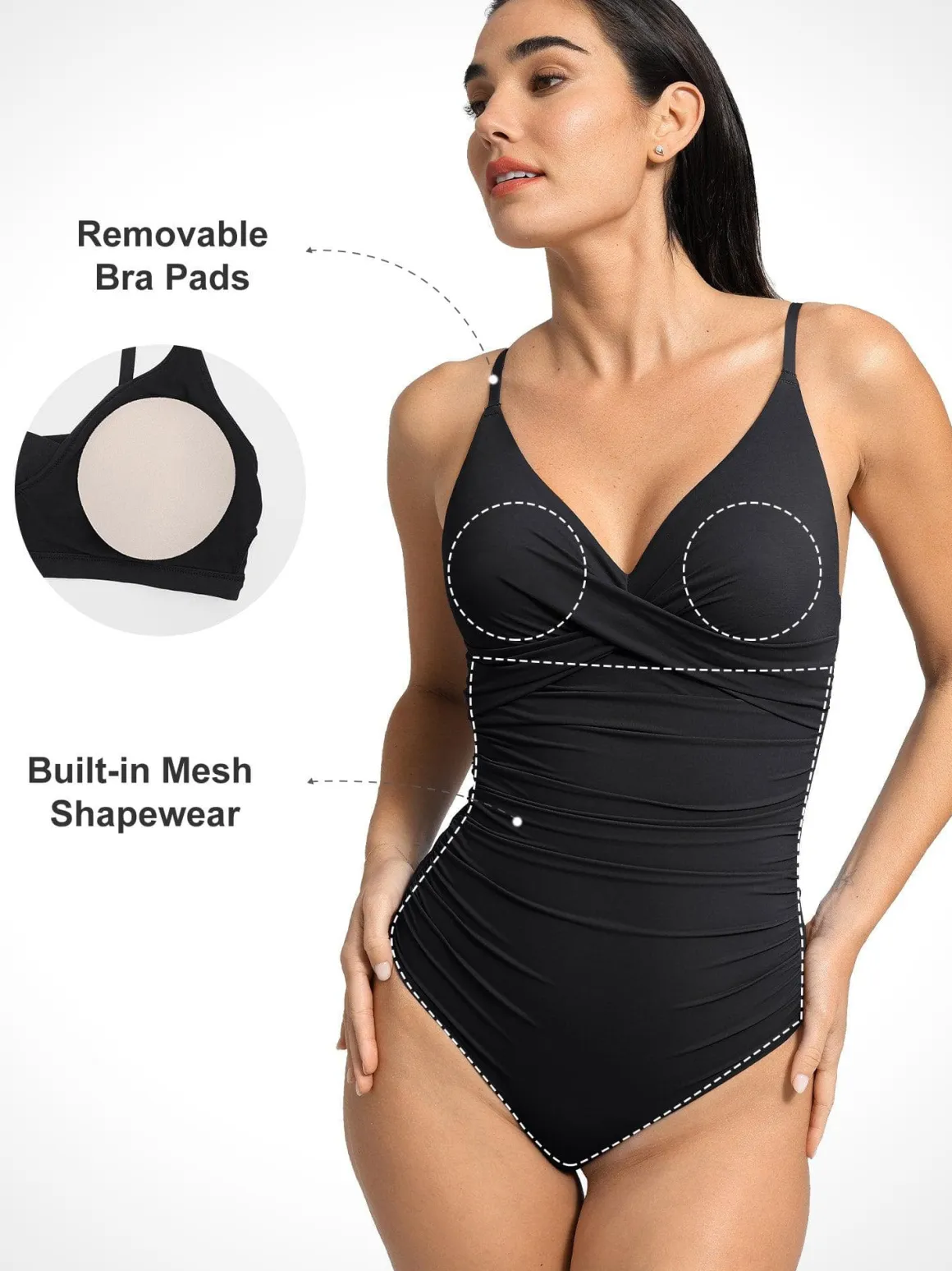 Shapewear Ruched Cross-Front Sculpting One-Piece Swimsuit