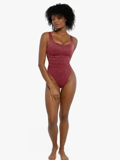 Shapewear Ruched Metallic Knit Square Neck Slimming Bodysuit