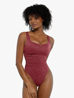 Shapewear Ruched Metallic Knit Square Neck Slimming Bodysuit