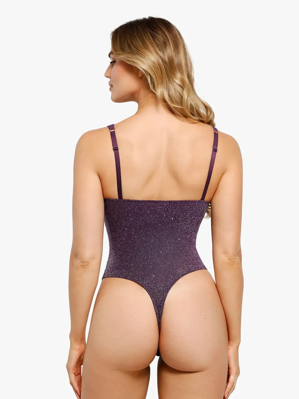 Shapewear Ruched Metallic Knit Square Neck Slimming Bodysuit