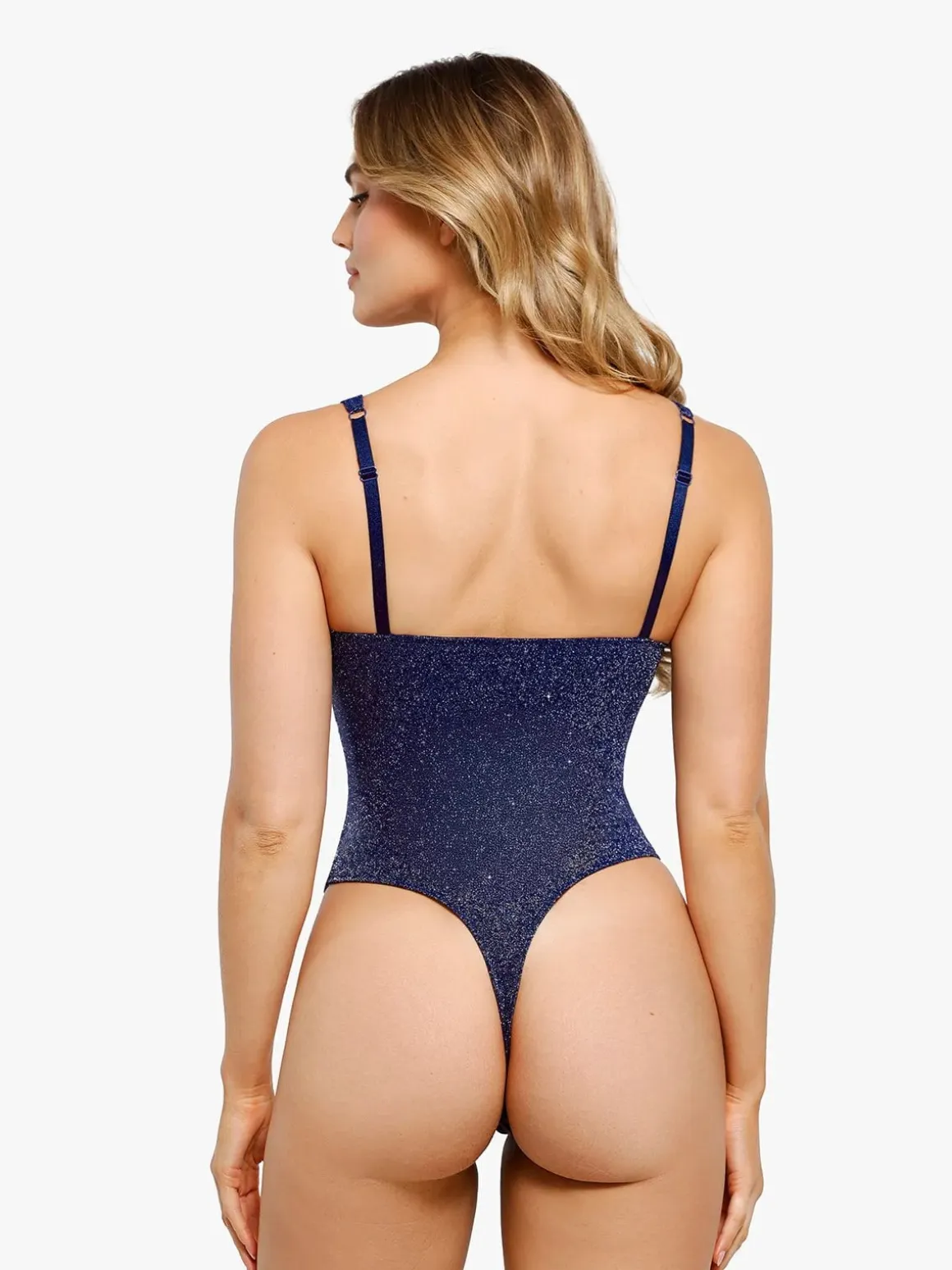 Shapewear Ruched Metallic Knit Square Neck Slimming Bodysuit