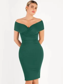 Shapewear Ruched Off-Shoulder Sculpting Midi Dress
