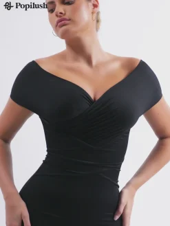 Shapewear Ruched Off-Shoulder Sculpting Midi Dress
