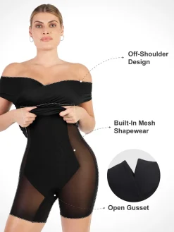 Shapewear Ruched Off-Shoulder Sculpting Midi Dress
